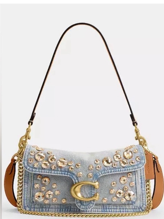 Coach Handbags - Coach Denim Crystal-Embellished Tabby 26 Bag in Light Blue